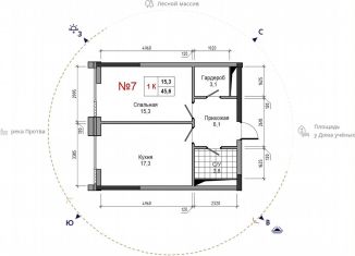 Продам 1-комнатную квартиру, 45.6 м2, Обнинск