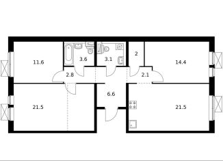 3-ком. квартира на продажу, 88.9 м2, Московская область, микрорайон Парковый, 1к6