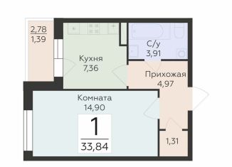 Продаю 1-комнатную квартиру, 33.8 м2, Воронеж, улица 45-й Стрелковой Дивизии, 259/27, Коминтерновский район