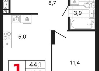 Продам 1-ком. квартиру, 46.6 м2, Екатеринбург, улица Владимира Высоцкого, 7/3