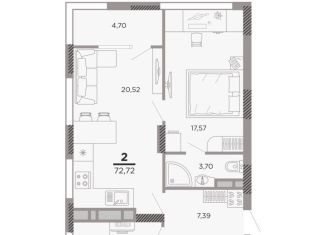 Продаю 2-ком. квартиру, 72.7 м2, Рязань, Московский район