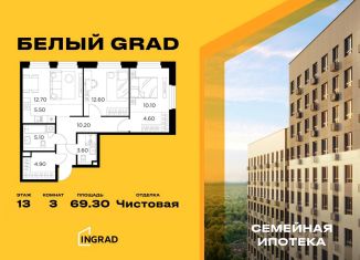 Трехкомнатная квартира на продажу, 69.3 м2, Мытищи, жилой комплекс Белый Grad, 12.2