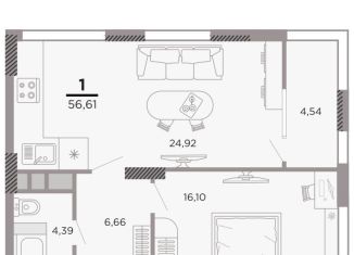 Продажа 1-ком. квартиры, 56.6 м2, Рязань