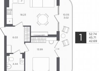 Продается 1-комнатная квартира, 45.7 м2, Светлогорск, улица Нахимова