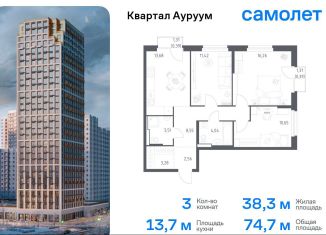 3-комнатная квартира на продажу, 74.7 м2, Екатеринбург, Кировский район