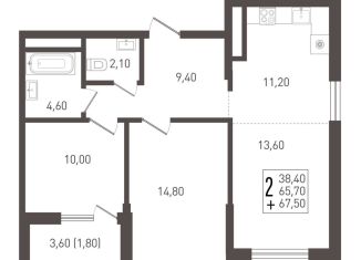 Продажа 2-комнатной квартиры, 69.3 м2, Краснодар, Прикубанский округ