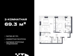 Продажа 2-комнатной квартиры, 69.3 м2, Москва