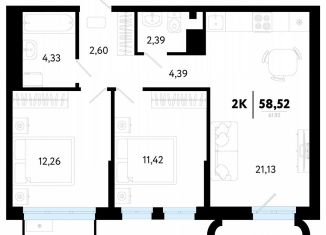 Продам 2-комнатную квартиру, 58.5 м2, Тюмень, Калининский округ