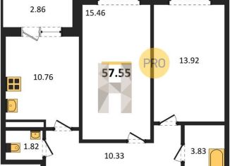 Продажа 2-комнатной квартиры, 57.6 м2, Воронеж, улица 45-й Стрелковой Дивизии, 259/27