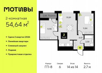 Продам 2-комнатную квартиру, 54.6 м2, Тюменская область, улица Андрея Приказнова, 1