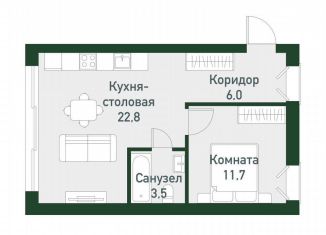 Продам 1-ком. квартиру, 42.7 м2, посёлок Западный, Спортивная улица, 22