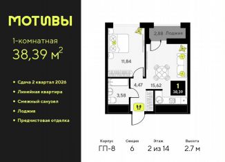 Продаю 1-комнатную квартиру, 38.4 м2, Тюменская область, улица Андрея Приказнова, 1