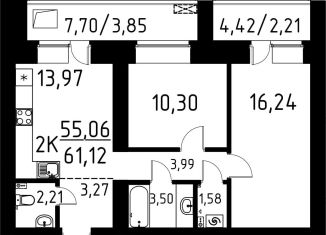 Продам 2-комнатную квартиру, 61.1 м2, Томская область, улица Вершинина, 58к2