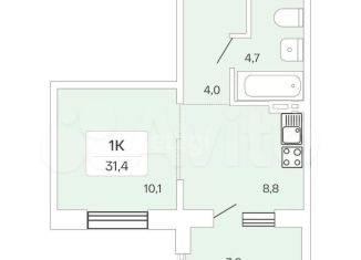 Продам 1-комнатную квартиру, 31.4 м2, Новосибирск, улица Сибиряков-Гвардейцев, 53/10