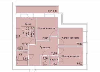 3-ком. квартира на продажу, 60.7 м2, Киров, улица Красной Звезды, Первомайский район