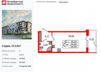 Квартира на продажу студия, 24.6 м2, Санкт-Петербург, Московский район