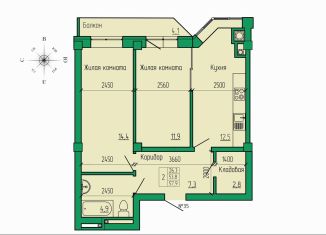 Продается 2-ком. квартира, 57.9 м2, Ессентуки