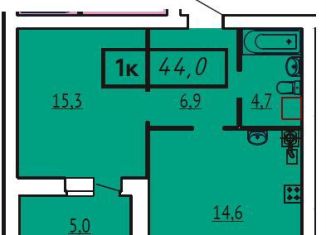 Однокомнатная квартира на продажу, 44 м2, Иваново