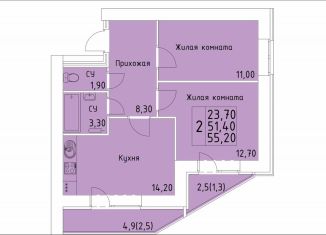 Продается двухкомнатная квартира, 55.2 м2, Кировская область, улица Красной Звезды