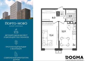 Однокомнатная квартира на продажу, 38.2 м2, Краснодарский край