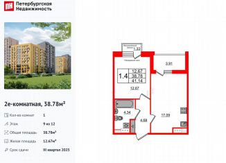 Продается однокомнатная квартира, 38.8 м2, Санкт-Петербург, метро Озерки