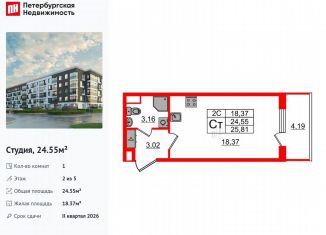 Продается квартира студия, 24.6 м2, Санкт-Петербург, муниципальный округ Пулковский Меридиан