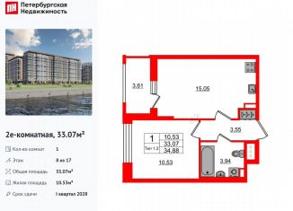 Продаю 1-комнатную квартиру, 33.1 м2, Санкт-Петербург, Октябрьская набережная, 3соор1, Октябрьская набережная