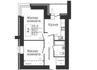 Продается двухкомнатная квартира, 52.1 м2, Благовещенск, Конная улица, 79