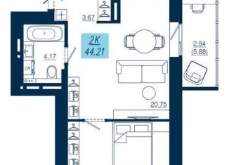 Продается двухкомнатная квартира, 44.2 м2, Красноярск, Советский район, Аэровокзальная улица, 19/8