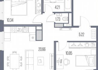 Продам 2-ком. квартиру, 56.1 м2, Санкт-Петербург, Василеостровский район