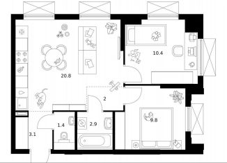 Продается 2-комнатная квартира, 50.4 м2, Москва, жилой комплекс Мичуринский Парк, 4.3, метро Озёрная