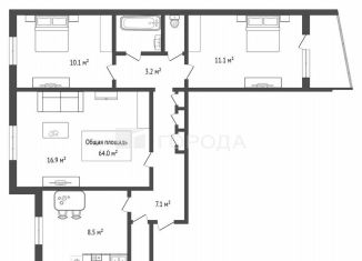 Продается 3-комнатная квартира, 64 м2, Новосибирск, улица Курчатова, 11