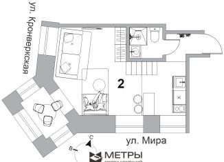 Продажа квартиры студии, 27.9 м2, Санкт-Петербург, улица Мира, 2/11, муниципальный округ Кронверкское