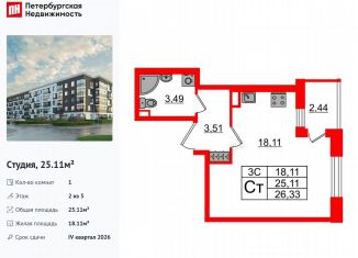 Продаю квартиру студию, 25.1 м2, Санкт-Петербург