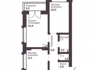 Продается 2-комнатная квартира, 51.4 м2, Свердловская область