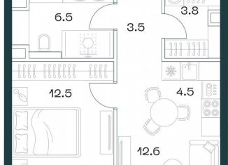 1-комнатная квартира на продажу, 45.5 м2, Москва