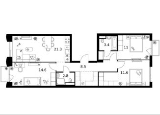 Продажа трехкомнатной квартиры, 84.8 м2, Москва, метро Мичуринский проспект