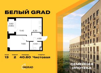 Двухкомнатная квартира на продажу, 40.6 м2, Мытищи, жилой комплекс Белый Grad, 12.2