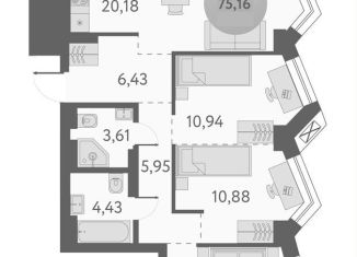 Продаю 4-ком. квартиру, 75.2 м2, Новосибирск, Ленинский район