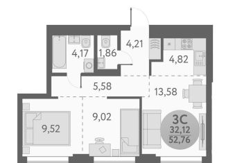 Продам 3-ком. квартиру, 52.8 м2, Новосибирск, Ленинский район