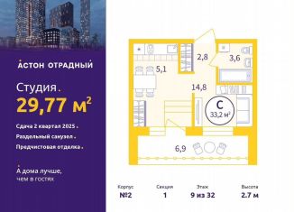 Продам квартиру студию, 29.8 м2, Екатеринбург, Верх-Исетский район, улица Репина, 111