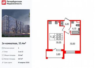 Продаю однокомнатную квартиру, 33.4 м2, Санкт-Петербург, муниципальный округ Коломяги