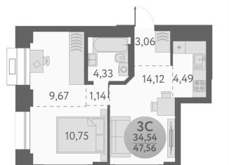 Продажа 3-ком. квартиры, 47.6 м2, Новосибирск