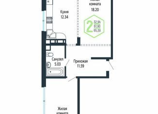 Двухкомнатная квартира на продажу, 65.4 м2, Краснодар, Центральный внутригородской округ, Обрывная улица