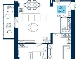 Продается 3-комнатная квартира, 78.9 м2, Красноярск, Советский район, Аэровокзальная улица, 19/8