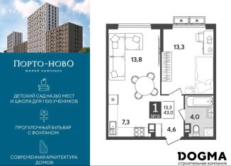 1-комнатная квартира на продажу, 43 м2, Новороссийск