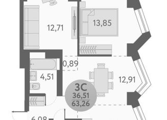 Продается 3-комнатная квартира, 63.3 м2, Новосибирск