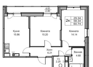 Продам 2-комнатную квартиру, 60.7 м2, Санкт-Петербург, Ивинская улица, 11, муниципальный округ Лахта-Ольгино