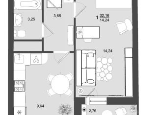 1-комнатная квартира на продажу, 32.2 м2, Клин