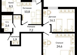 Продам трехкомнатную квартиру, 75.3 м2, посёлок городского типа Сириус